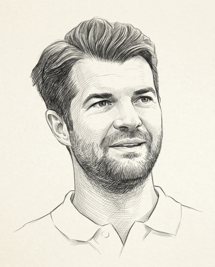 Pencil sketch of PD Dr. Fabian Plachel